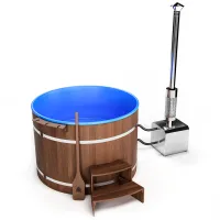 купель шишка с пластиковой вставкой 1700мм (голубая чаша/темный фасад) в комплекте печь