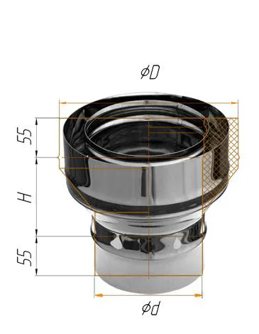 переход феррум на сэндвич нержавеющий, (430/1,0мм), ф115/200, по воде
