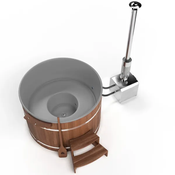 купель шишка с пластиковой вставкой 1700мм (серая чаша/темный фасад) в комплекте печь