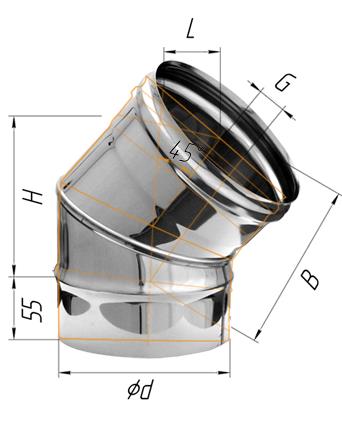 колено феррум угол 135°, нержавеющее (304/0,8мм) ф115